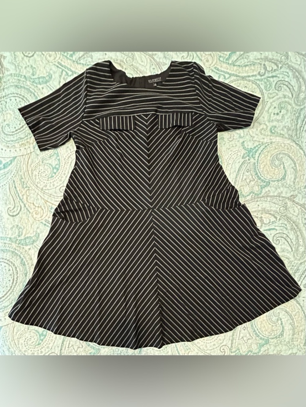 Eloquii Women's Size 20 Drop-Waist Dress Black With White Pinstripes